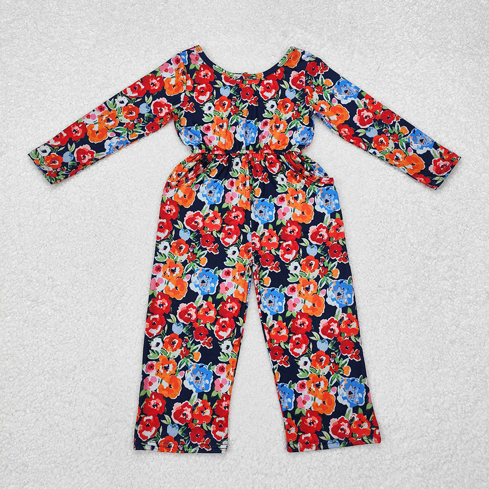 Sibling Baby Girls Groovy Flowers Long Sleeve Fall Jumpsuits