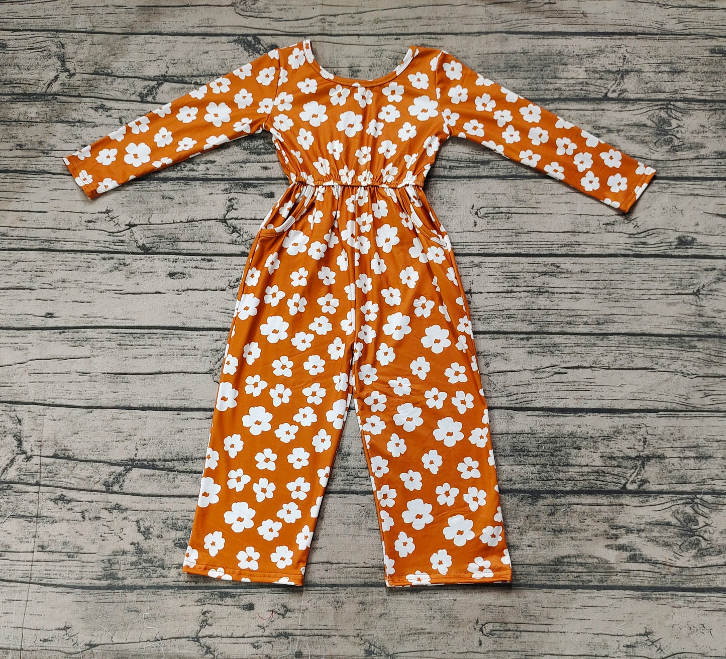 Baby Girls Brown Flowers Long Sleeve Fall Jumpsuits