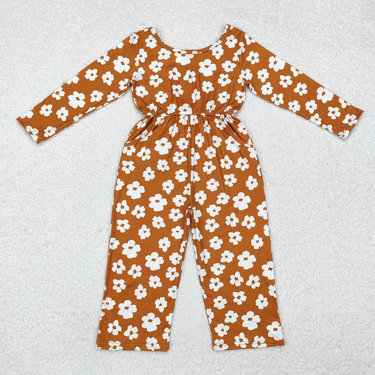 Baby Girls Brown Flowers Long Sleeve Fall Jumpsuits