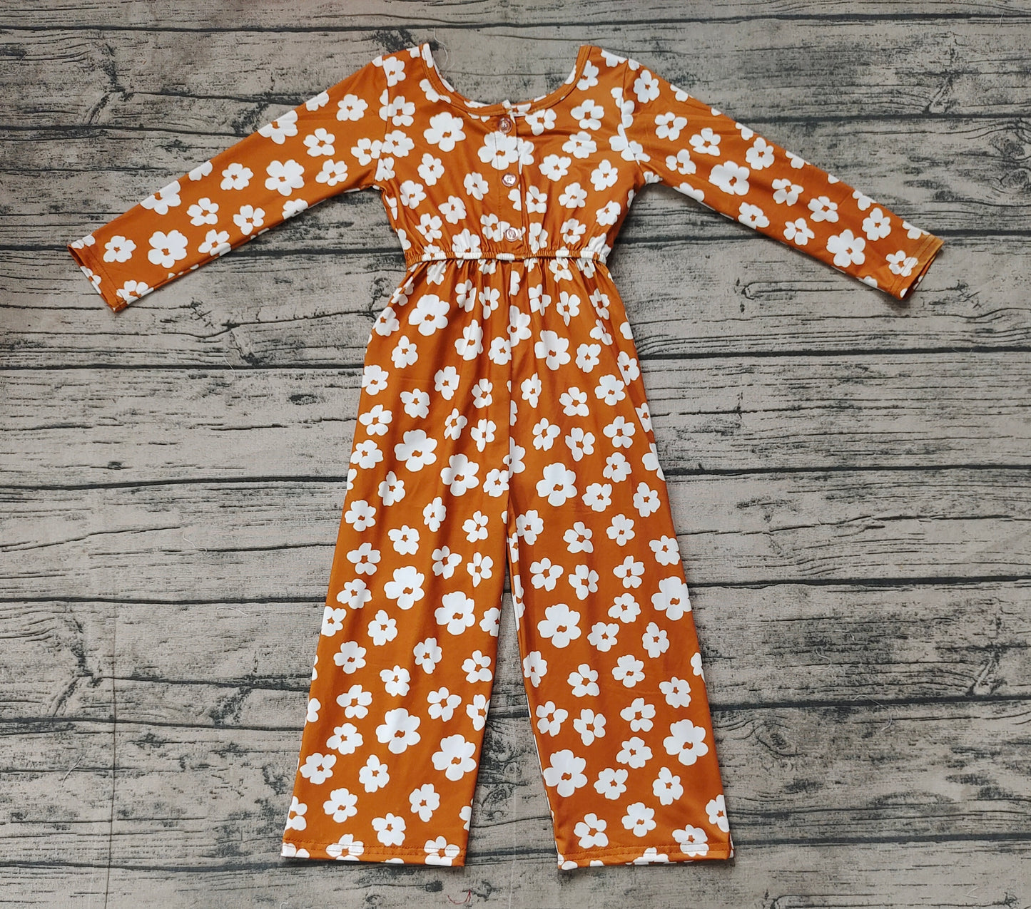 Baby Girls Brown Flowers Long Sleeve Fall Jumpsuits