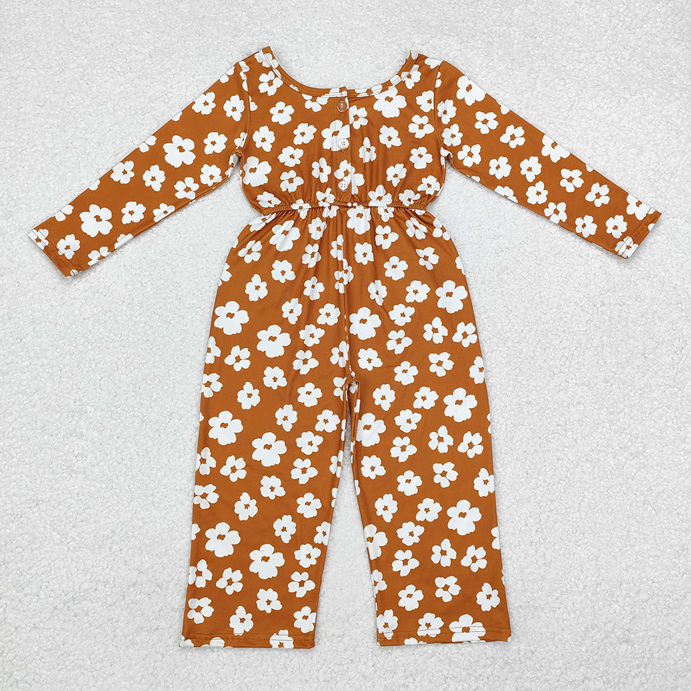 Baby Girls Brown Flowers Long Sleeve Fall Jumpsuits