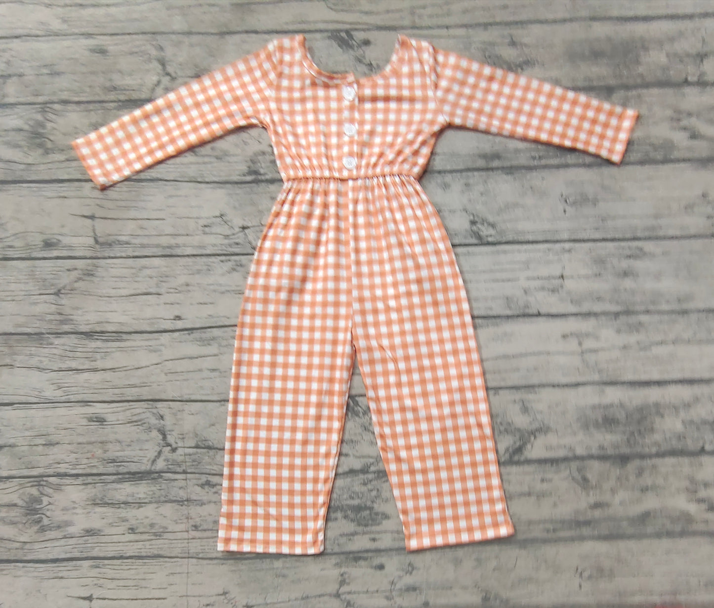 Baby Girls Khaki Checkered Long Sleeve Fall Jumpsuits