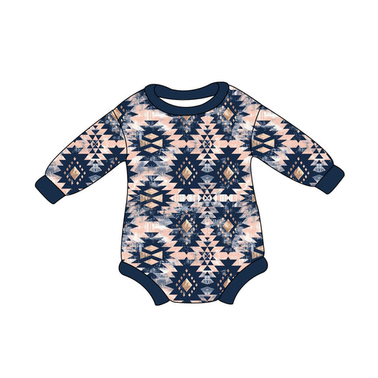 Baby Infant Boys Western Navy Aztec Long Sleeve Rompers preorder