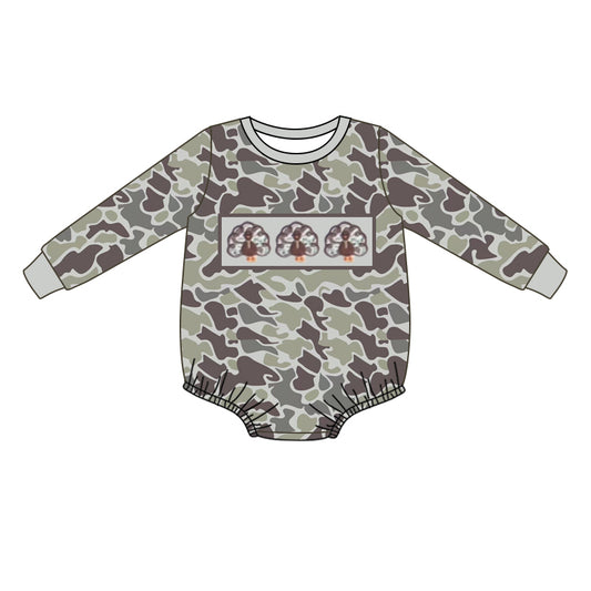 Baby Infant Boys Thanksgiving Green Camo Turkey Long Sleeve Rompers preorder