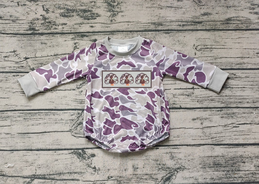 Baby Infant Boys Thanksgiving Green Camo Turkey Long Sleeve Rompers preorder