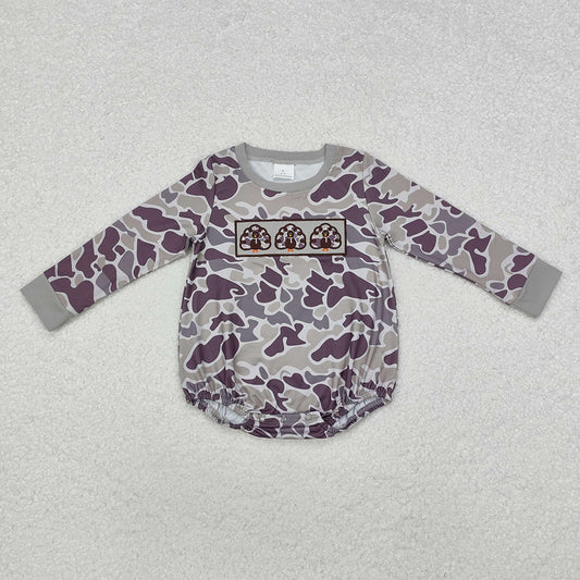 Baby Infant Boys Thanksgiving Green Camo Turkey Long Sleeve Rompers