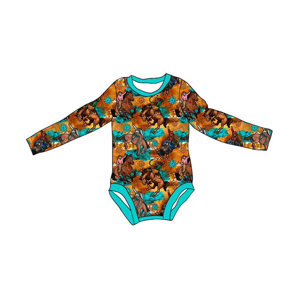 Baby Infant Boys Western Horse Long Sleeve Rompers preorder