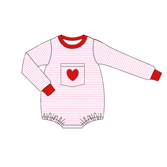 Baby Infant Girls Pink Stripes Heart Pocket Long Sleeve Rompers preorder