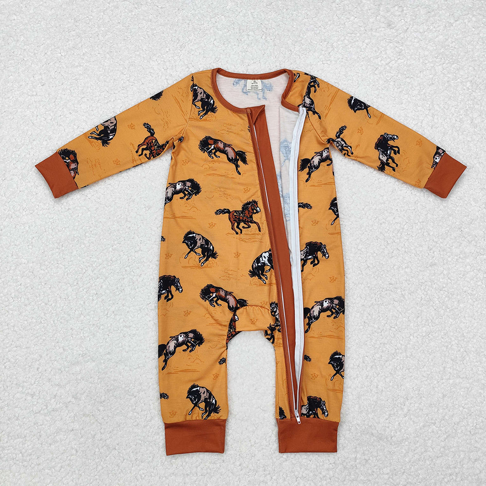 Baby Infant Boys Western Horse Zip Bamboo Rompers