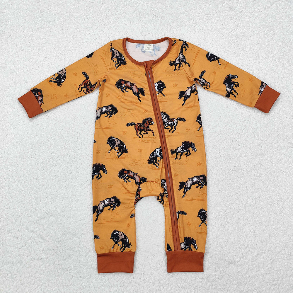 Baby Infant Boys Western Horse Zip Bamboo Rompers