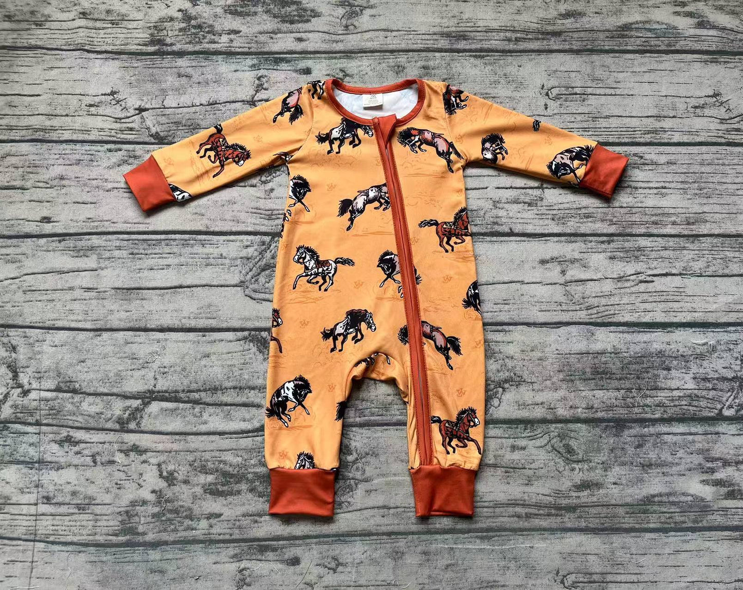 Baby Infant Boys Western Horse Zip Bamboo Rompers