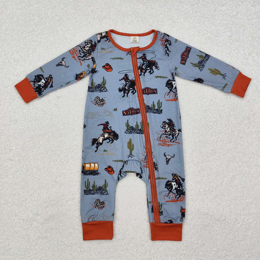 USA Shop Baby Infant Boys Western Rodeo Zip Long Sleeve Rompers