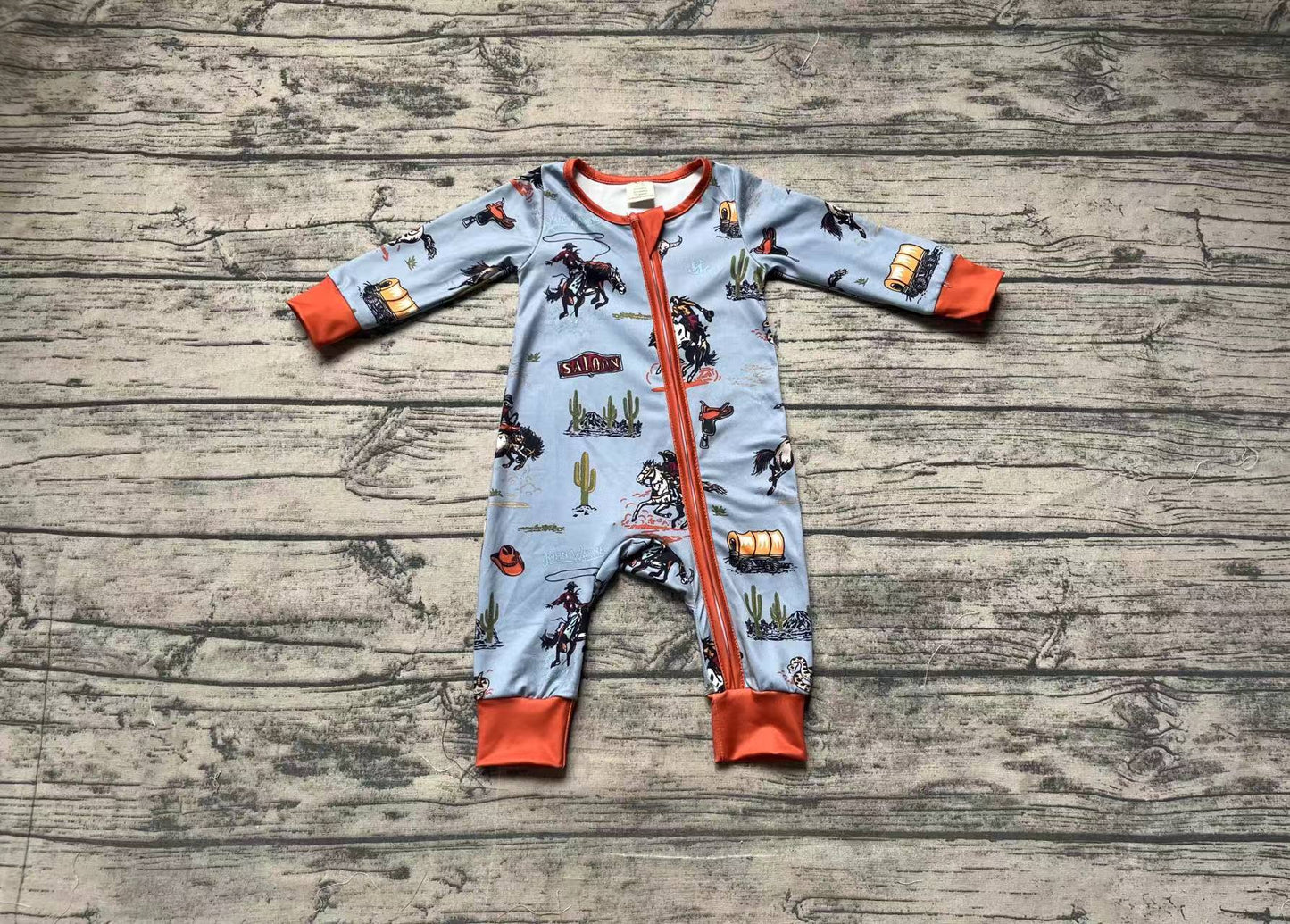 Baby Infant Boys Western Rodeo Zip Long Sleeve Rompers