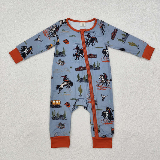 Baby Infant Boys Western Rodeo Zip Long Sleeve Rompers