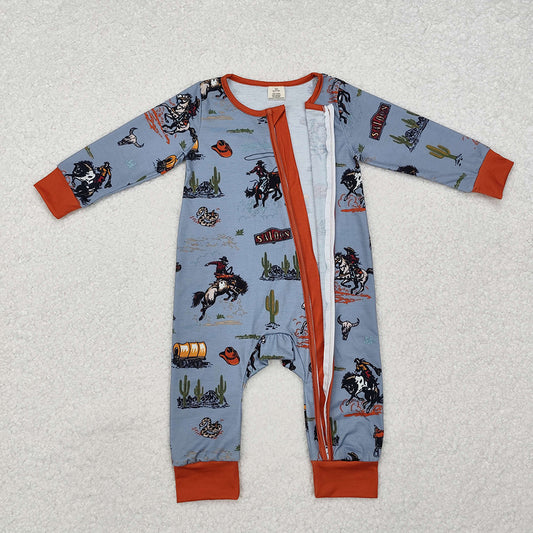 Baby Infant Boys Western Rodeo Zip Long Sleeve Rompers