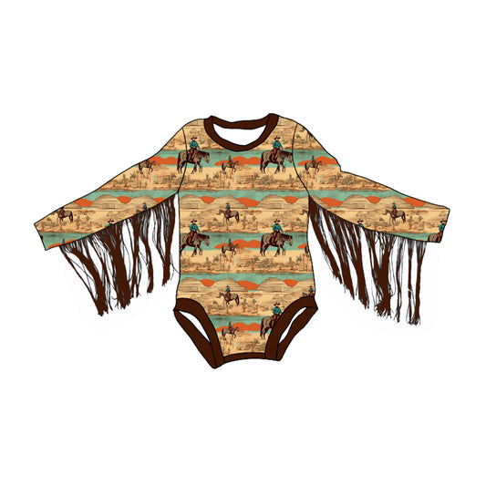 Baby Infant Girls Western Rodeo Tassel Long Sleeve Rompers preorder