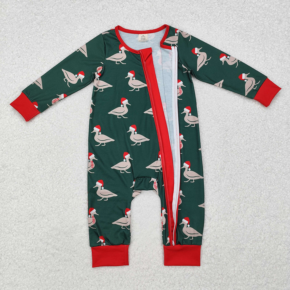 Baby Infant Boys Christmas Ducks Zip Bamboo Rompers