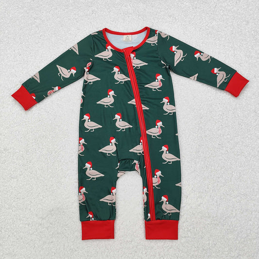 Baby Infant Boys Christmas Ducks Zip Bamboo Rompers