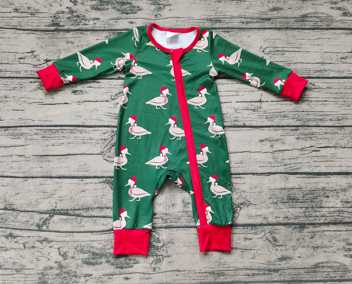 Baby Infant Boys Christmas Ducks Zip Bamboo Rompers