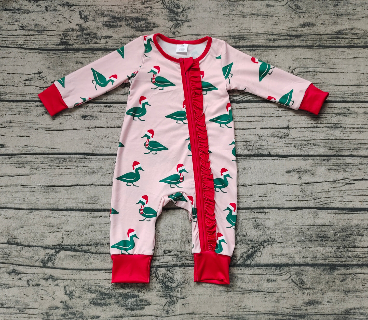 Baby Infant Girls Christmas Ducks Zip Bamboo Rompers