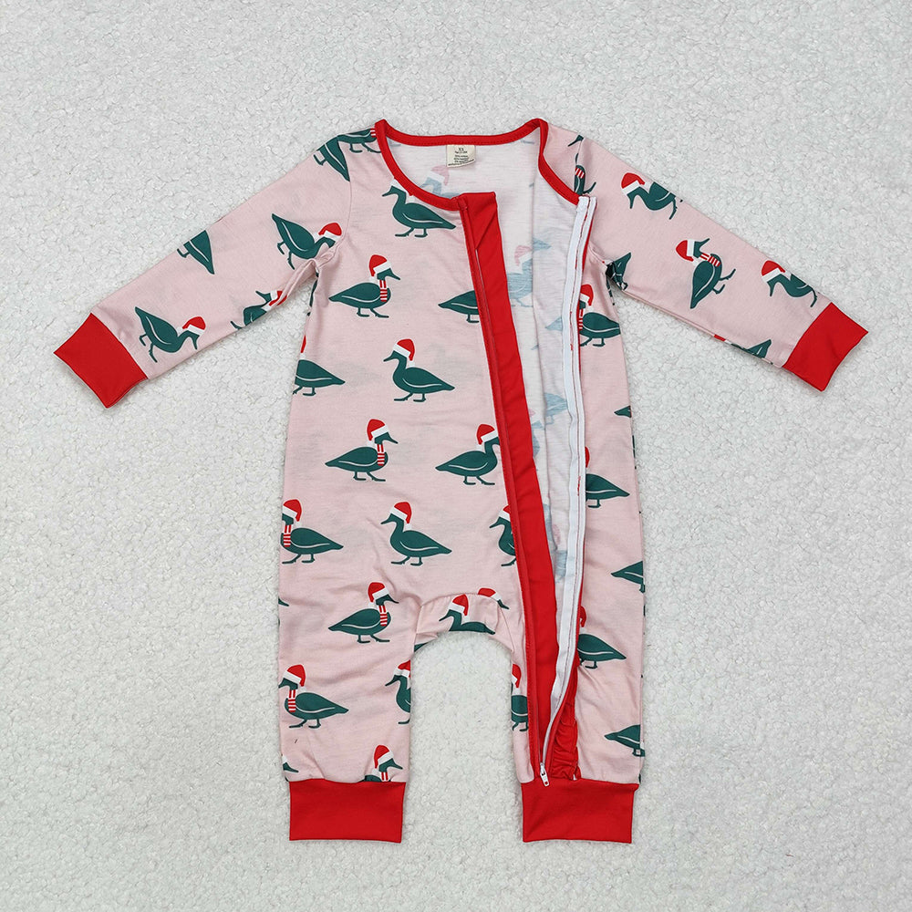 Baby Infant Girls Christmas Ducks Zip Bamboo Rompers