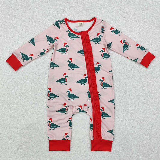 Baby Infant Girls Christmas Ducks Zip Bamboo Rompers