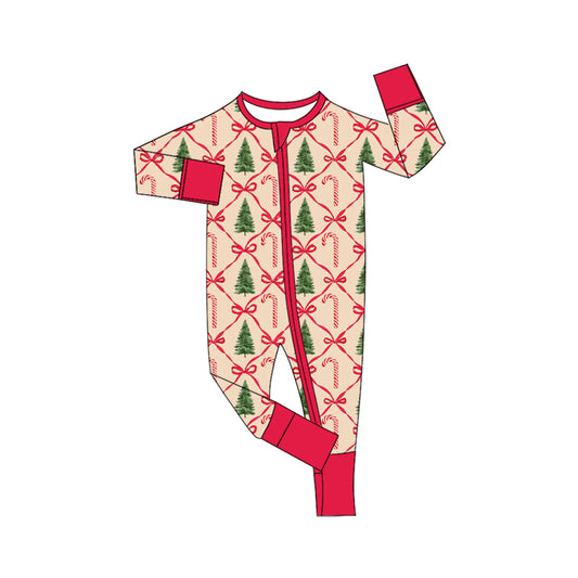 Baby Infant Girls Christmas Tree Red Zip Rompers preorder