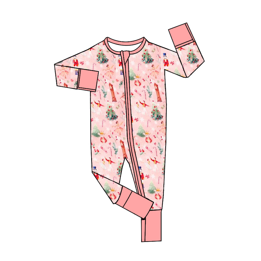 Baby Infant Girls Christmas Soldier Pink Zip Rompers preorder