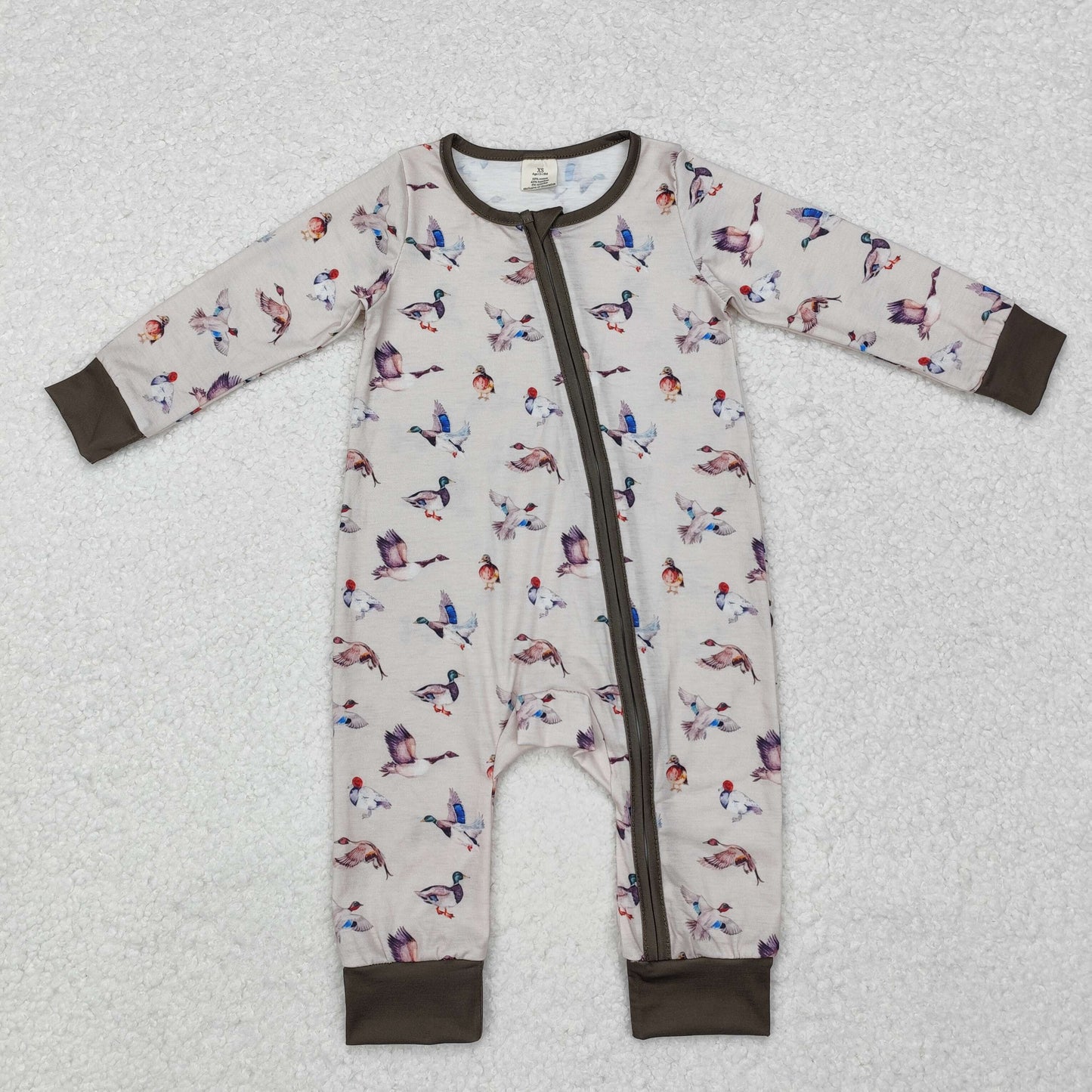 USA Shop Baby Infant Boys Grey Fall Ducks Bamboo Hunting Zip Rompers