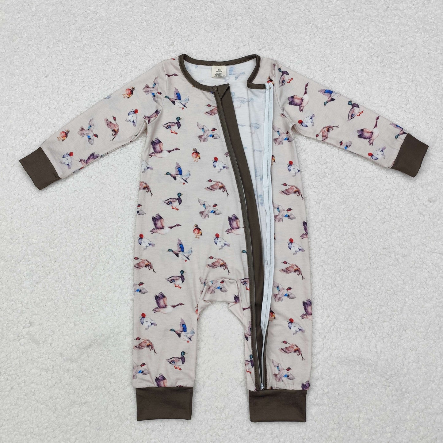 USA Shop Baby Infant Boys Grey Fall Ducks Bamboo Hunting Zip Rompers