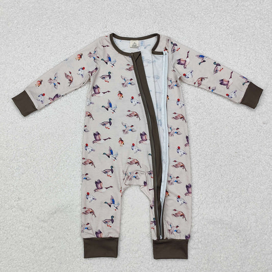 Baby Infant Boys Grey Fall Ducks Bamboo Hunting Zip Rompers