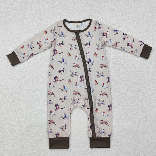 Baby Infant Boys Grey Fall Ducks Bamboo Hunting Zip Rompers