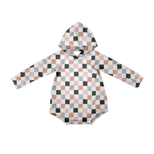 Baby Infant Boys Green Checkered Hooded Rompers preorder