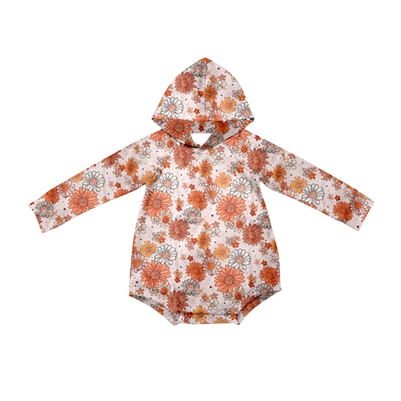 Baby Infant Girls Fall Orange Flowers Hooded Rompers preorder