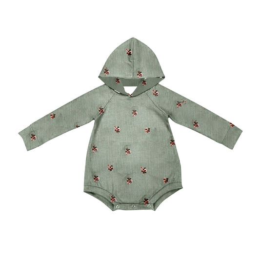 Baby Infant Girls Green Small Flowers Hooded Rompers preorder