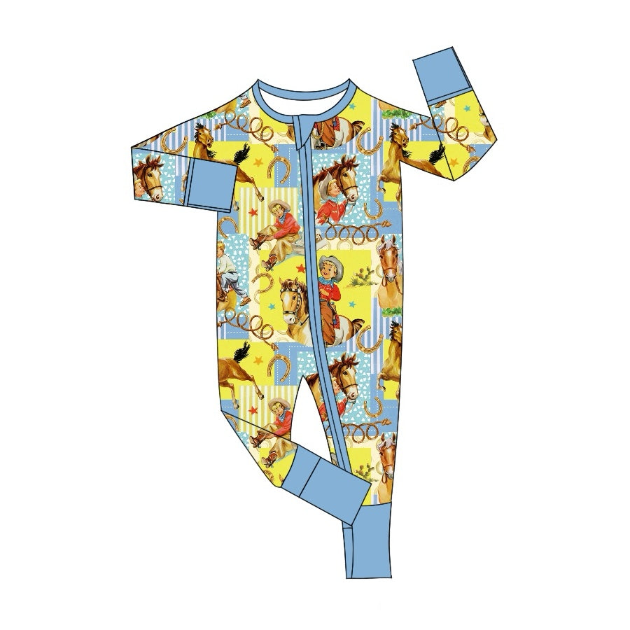 Baby Infant Boys Western Rodeo Cowboy Zip Rompers preorder