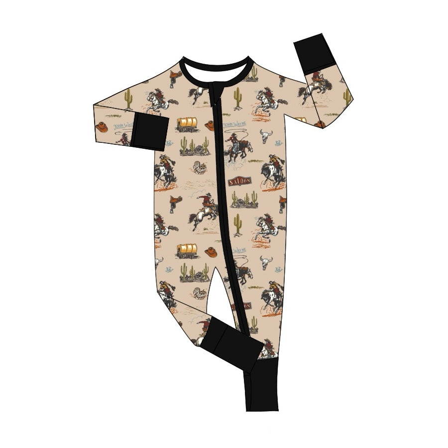 Baby Infant Boys Western Rodeo Cactus Zip Rompers preorder