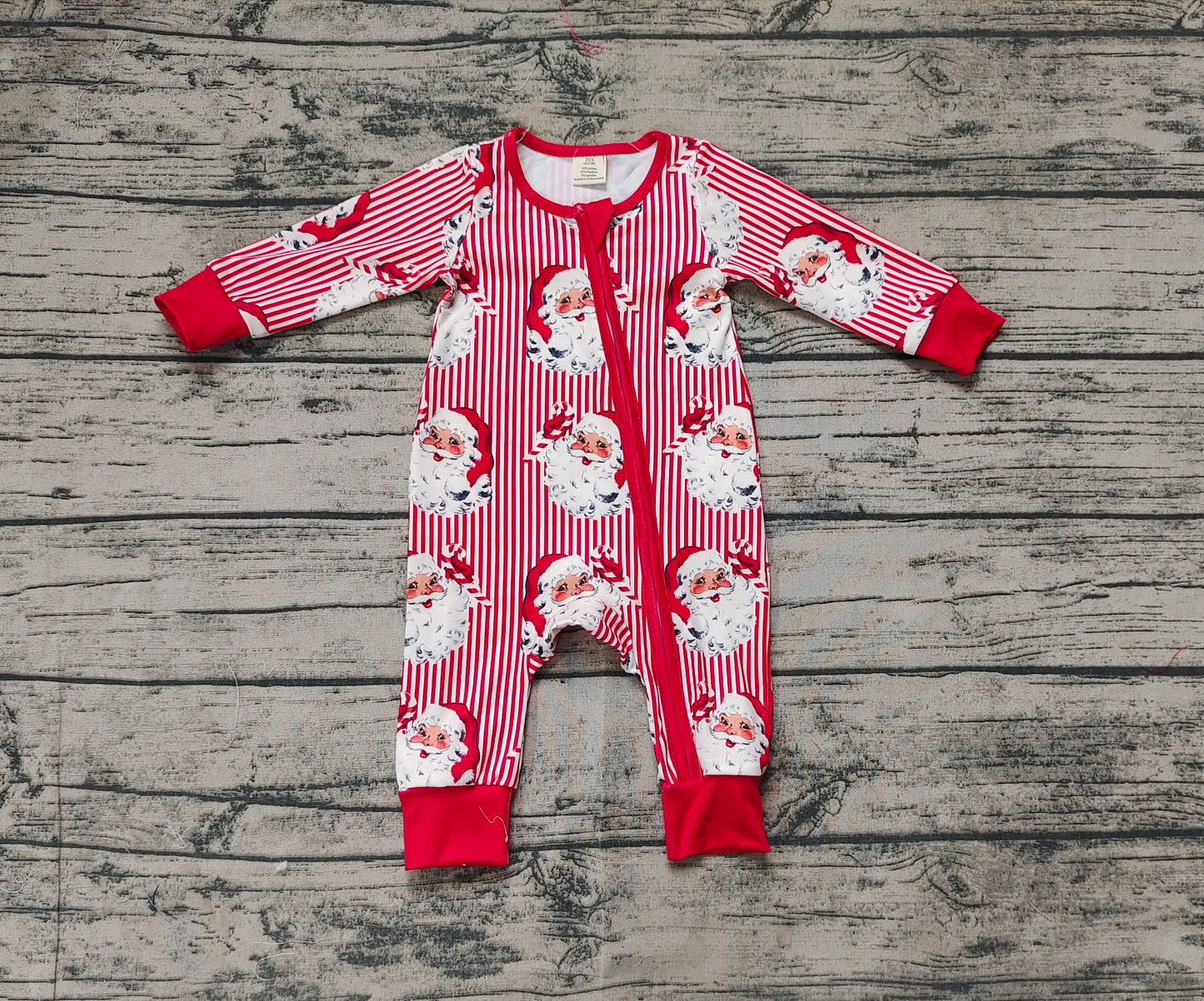 Baby Infant Infant Christmas Red Stripes Santa Zip Rompers