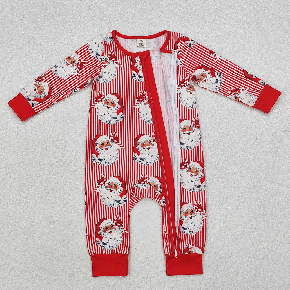 Baby Infant Infant Christmas Red Stripes Santa Zip Rompers