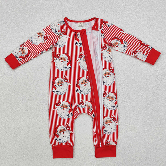 Baby Infant Infant Christmas Red Stripes Santa Zip Rompers