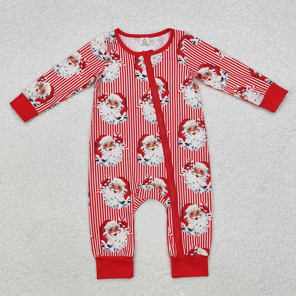 Baby Infant Infant Christmas Red Stripes Santa Zip Rompers