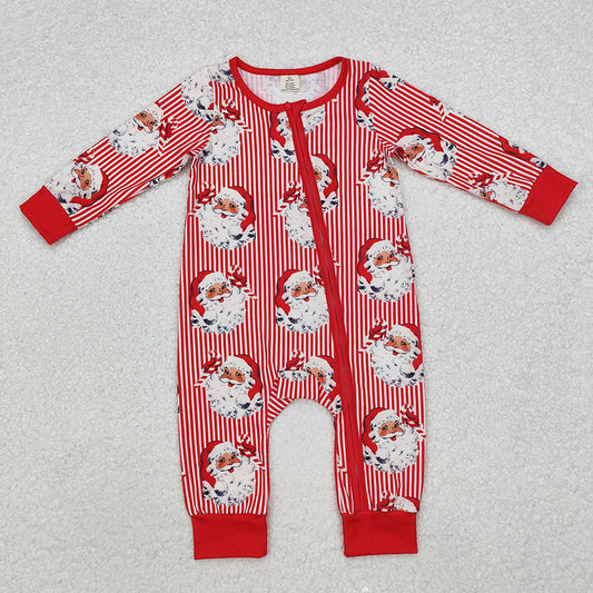 Baby Infant Infant Christmas Red Stripes Santa Zip Rompers