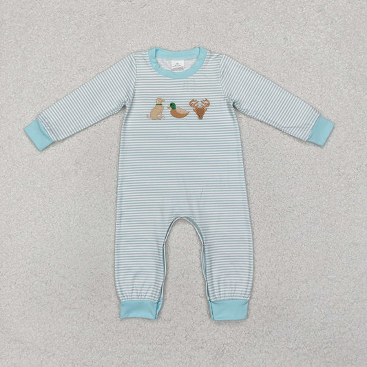 Baby Infant Boys Blue Stripes Dog Duck Deer Hunting Rompers