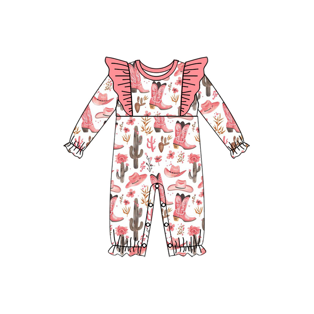 Baby Infant Girls Western Pink Boots Cactus Rompers preorder