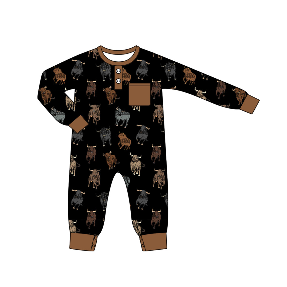 Baby Infant Boys Black Cow Western Long Sleeve Rompers preorder