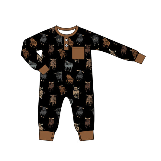 Baby Infant Boys Black Cow Western Long Sleeve Rompers preorder