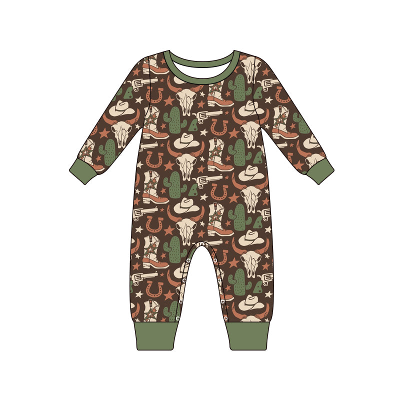 Baby Infant Boys Cow Boots Western Long Sleeve Rompers preorder