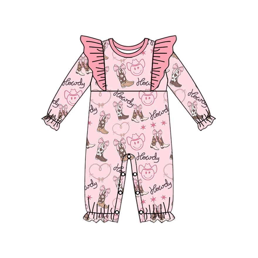 Baby Infant Girls Western Howdy Boots Long Sleeve Rompers preorder