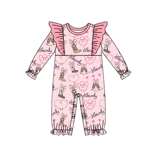 Baby Infant Girls Western Howdy Boots Long Sleeve Rompers preorder