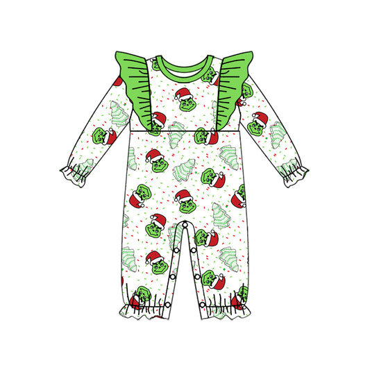 Baby Infant Girls Christmas Green Frog Long Sleeve Rompers preorder